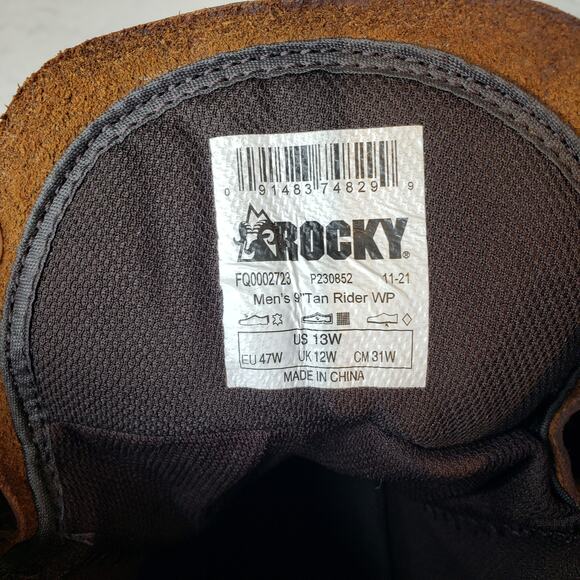 Rocky Original Ride Lacer 9" Boots Men's US 13Wide Waterproof Western Brown 2723 - Picture 2 of 13